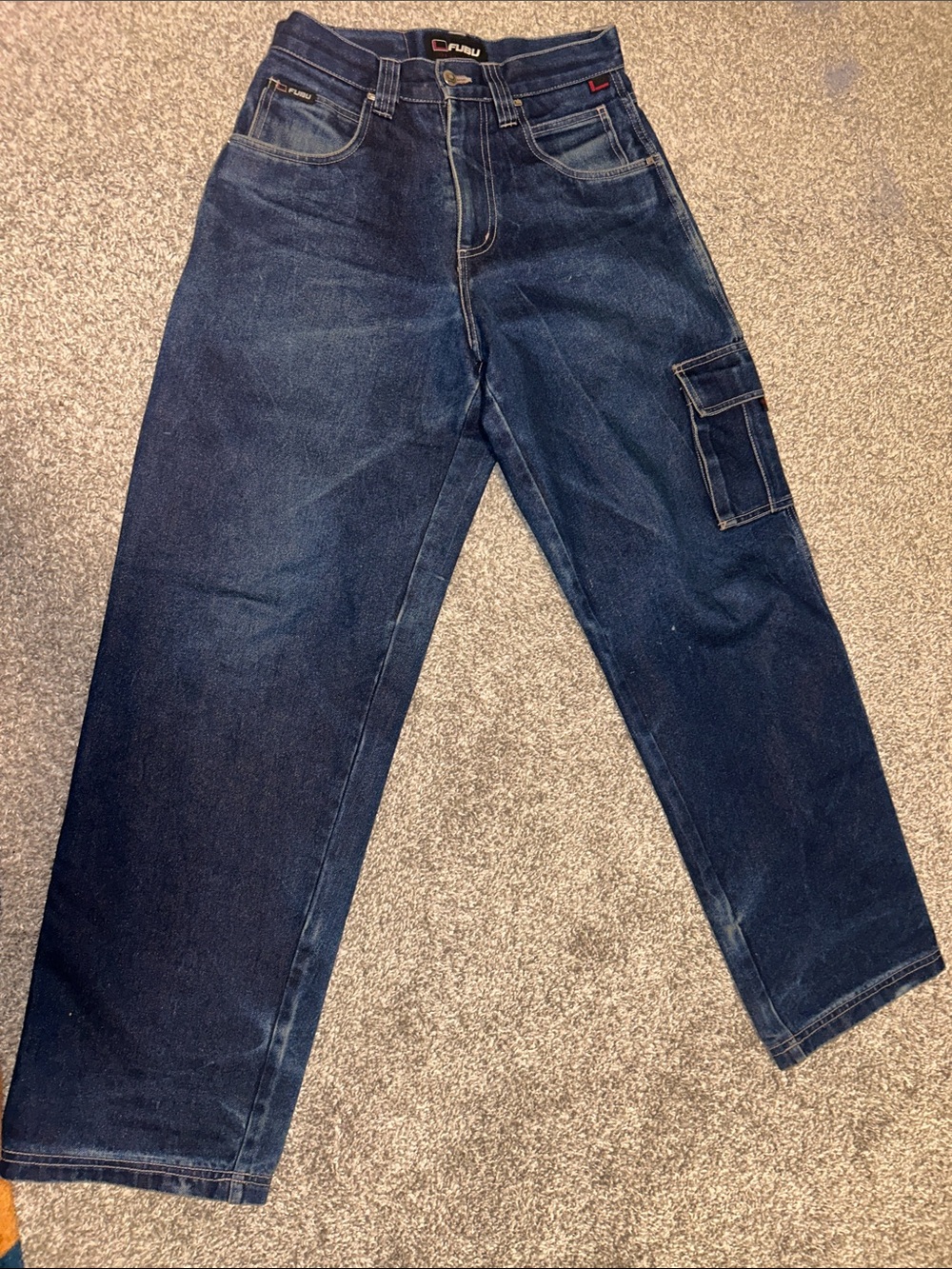 FUBU Men's Dark Blue Relaxed Carpenter Jeans